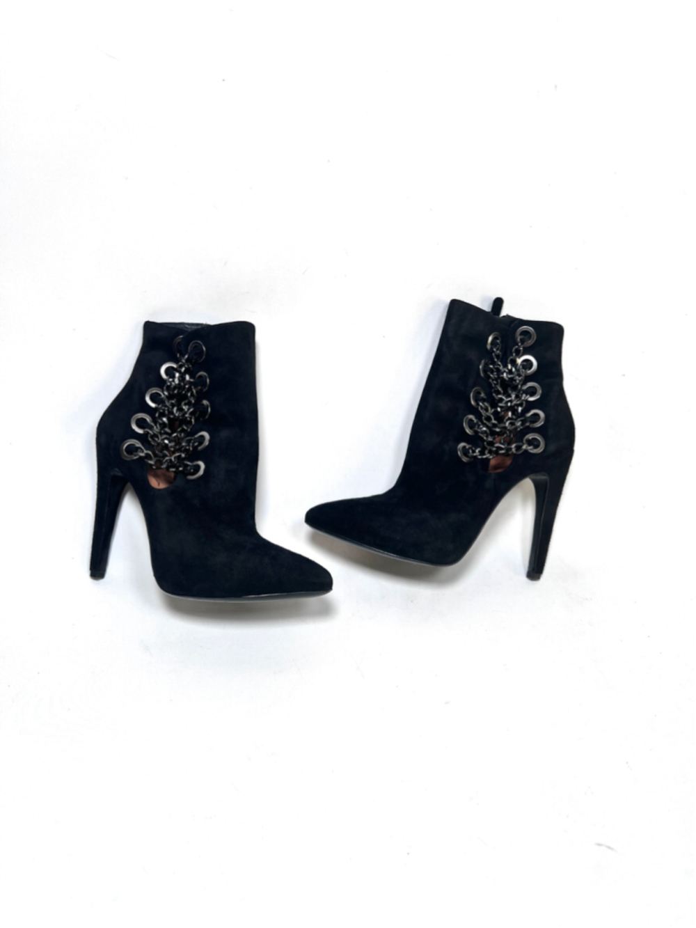 Via Spiga Womans Boots Black Suede Chain Detail Ankle Boots 7.5 Fashion Boots